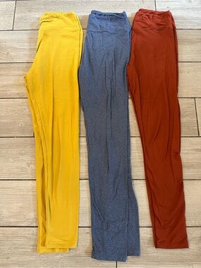 Women’s OS lularoe solid Leggings - Yellow, denim Blue, Rust